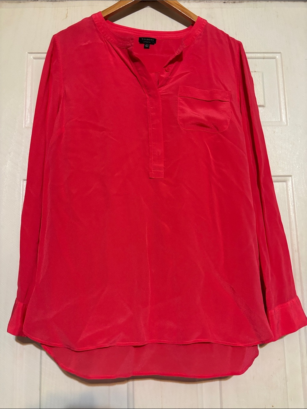 Talbots Women's Bright Red Long-Sleeve Split V Pullover Blouse